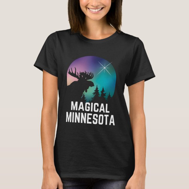 Camiseta Minnesota Moose Norte Aurora Borealis Luz Mi (Frente)