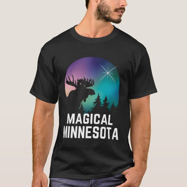 Camiseta Minnesota Moose Norte Aurora Borealis Luz Mi (Frente)