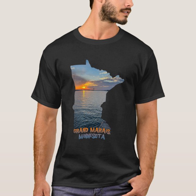 Camiseta Minnesota State Outline Grand Marais Sunset  1 (Frente)