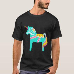 Camiseta Mint Green Dala Horse Unicorn Sueco Horse Nordic