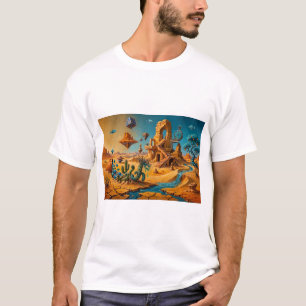 Camiseta Miragem do Deserto Ocre Laranja Azul Turquesa