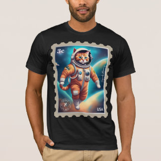 Camiseta Mire para a camisa-T do astronauta do gatinho da l