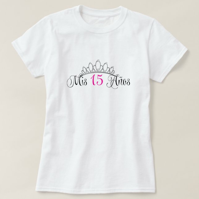 Camiseta Mis 15 Anos Quinceanera Silver Tiara Pink (Frente do Design)