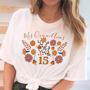 Camiseta Mis Quince Anos Mexicano Floral Western Birday