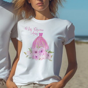 Camiseta Mis Quince Anos Princesa Rosa Floral 15º Aniversár