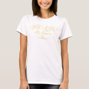 Camiseta Mis Quinceanera Anos Dourado Floral Custom Sweet 1