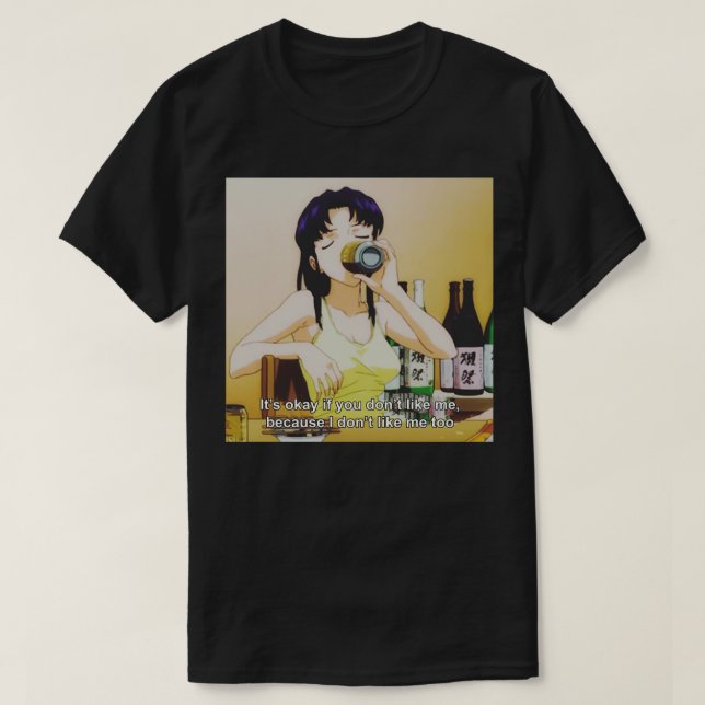 Camiseta Misato Katsuragi Drinking Yebisu Beer (Frente do Design)