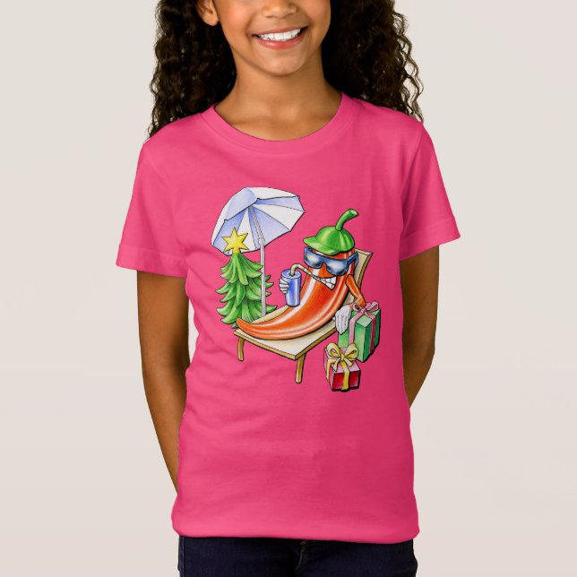 Camiseta Mischievous Grinning Chili Celebrando o Natal (Frente)