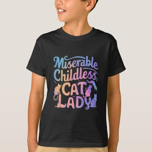 Camiseta Miserável Mulher Sem Filhos e com Gatos (Frente)