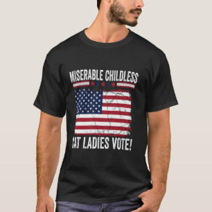 Camiseta Miserável Mulher Sem Filhos Gata Bandeira EUA