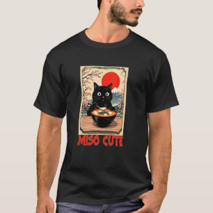 Camiseta Miso Gato Preto Fofo com Arte de Poster Japonês de