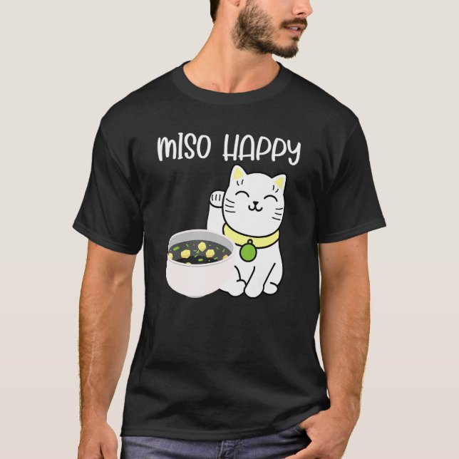 Camiseta Miso Happy Cute Asiático Cat Japonês Comida Pun Ap (Frente)