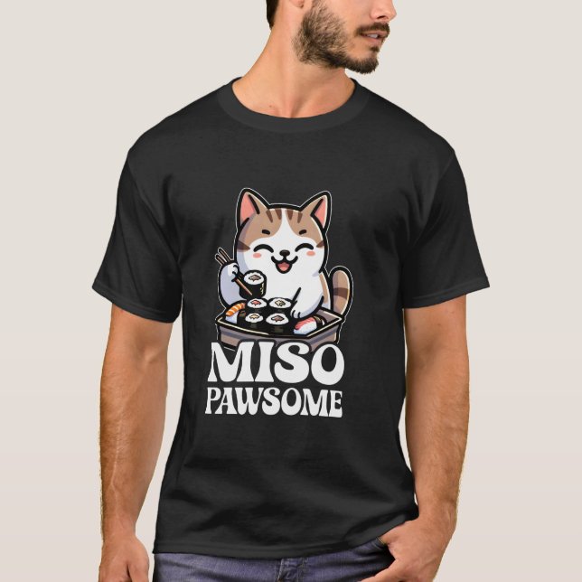 Camiseta Miso Pawsome - Design de Comida de Sushi Japonês p (Frente)