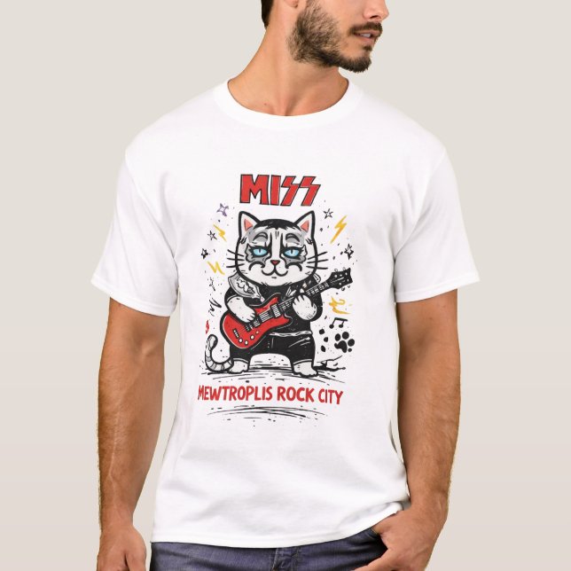 Camiseta MISS – Mewtropolis Rock City Cat Parody (Frente)