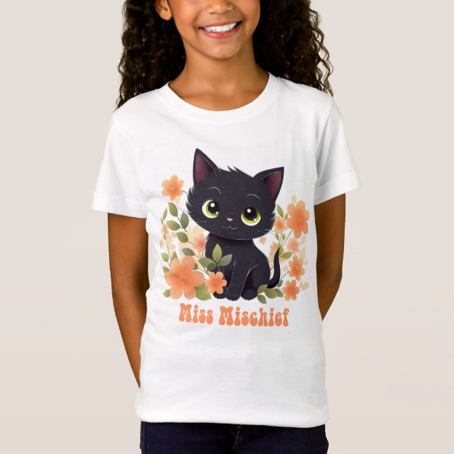 Camiseta Miss Mishead Gatinho Negro Kawaii Chibi (Frente)