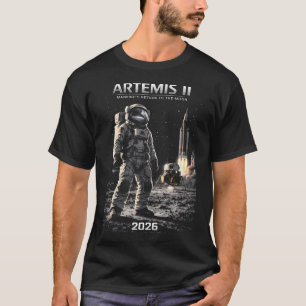 Camiseta Missão à Lua Artemis 2026 Foguete Astronauta
