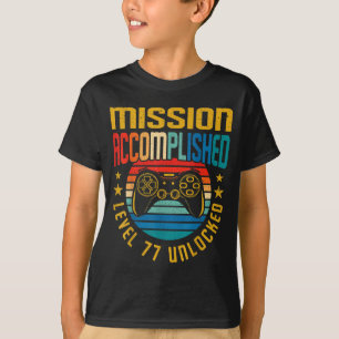 Camiseta Missão Cumprida Nível 77 Desbloqueado 77º