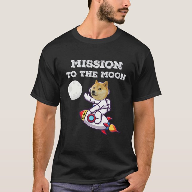 Camiseta Missão Doge-1 À Moon Doge-Coin Funny Shiba I (Frente)