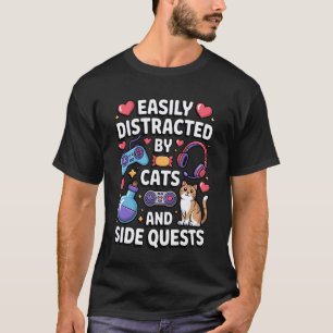 Camiseta Missão Secundária de Gatos Distrai Mesa Engraçada