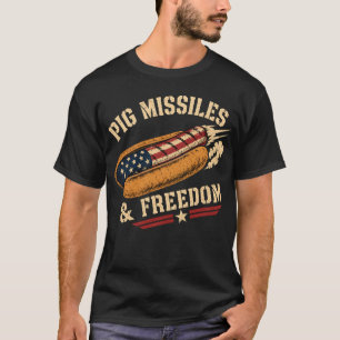 Camiseta Mísseis de Porco e Liberdade 4 de Julho Hot Dog BB