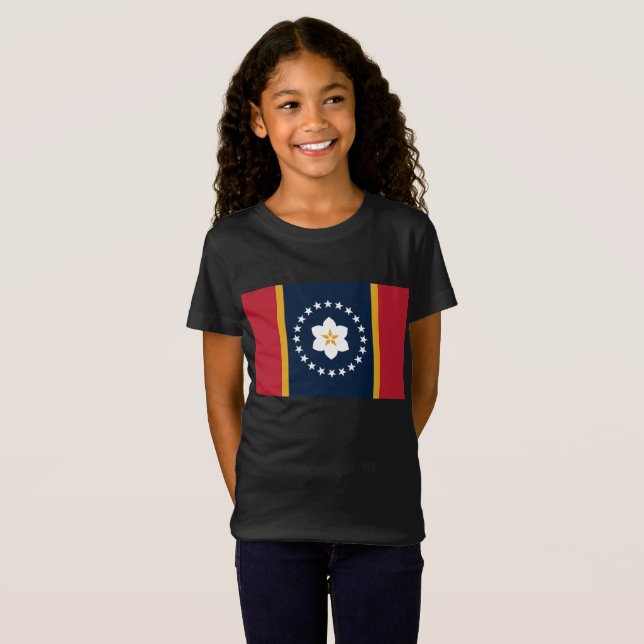 Camiseta Mississipi: Bandeira do Estado dos EUA na Magnolia (Frente Completa)