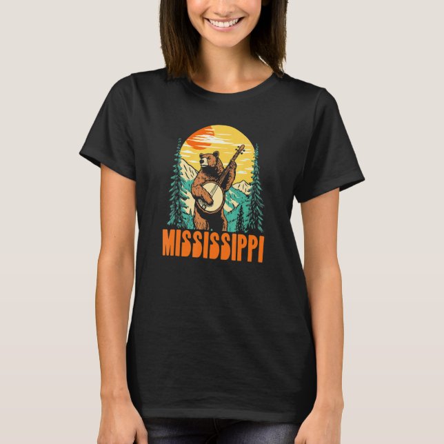 Camiseta Mississippi Banjo Picking Bear Outdoor & Music   (Frente)