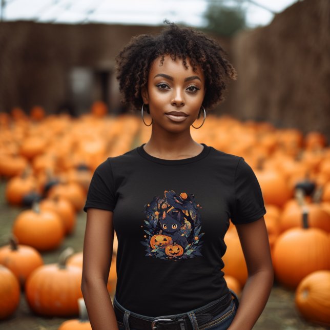 Camiseta "Misterioso Felino" Anime Negro Gato Halloween (Black Anime Cat Halloween
)