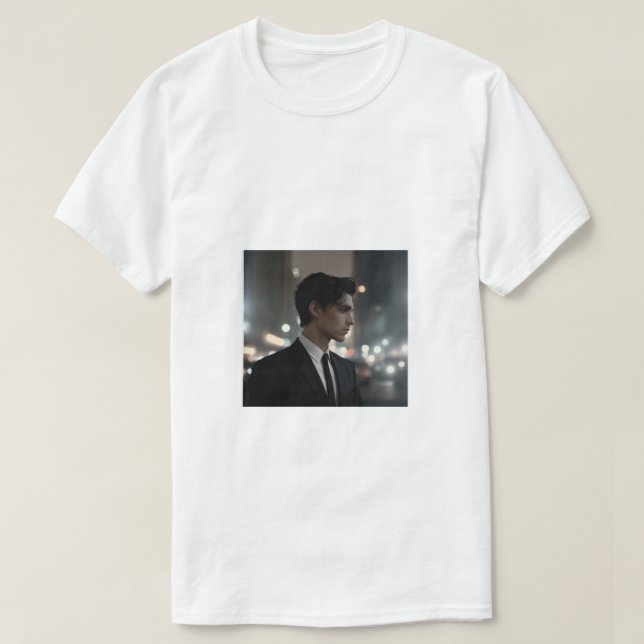 Camiseta Misterioso homem em roupa à noite - Cinemático urb (Frente do Design)