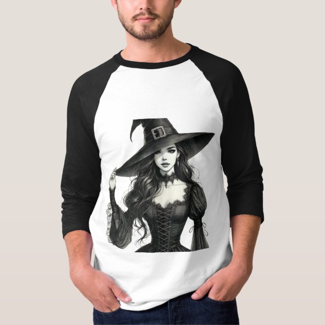 Camiseta Misterioso Tee Gráfico de Bruxas (Frente)