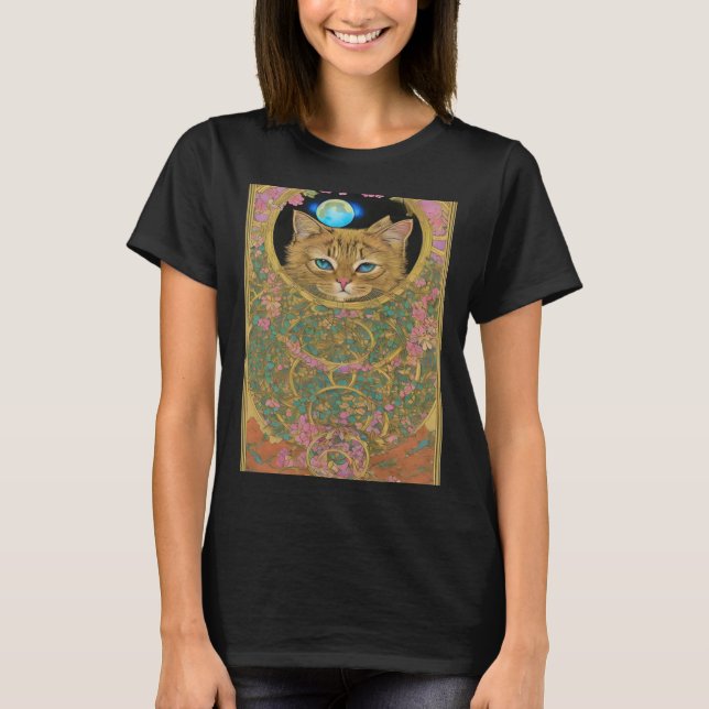 Camiseta Mística Gráfica De Moon E Gato Crescente (Frente)
