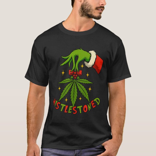 Camiseta Mistlestoned Weed Leaf Funny Stoner Christmas  (Frente)