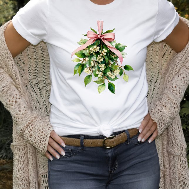 Camiseta Mistletoe with Pink Ribbon (Criador carregado)