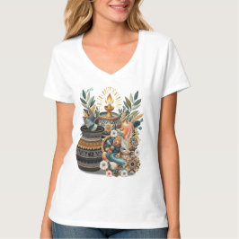 Camiseta Mistura boêmica de cores, flores e temas de decora