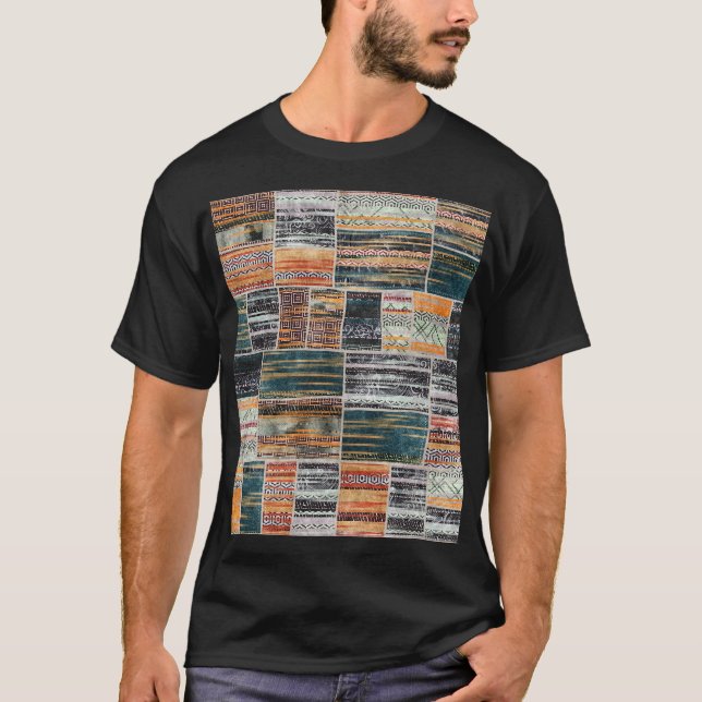 Camiseta Mistura de colagem de retalhos, impressão de padrã (Frente)