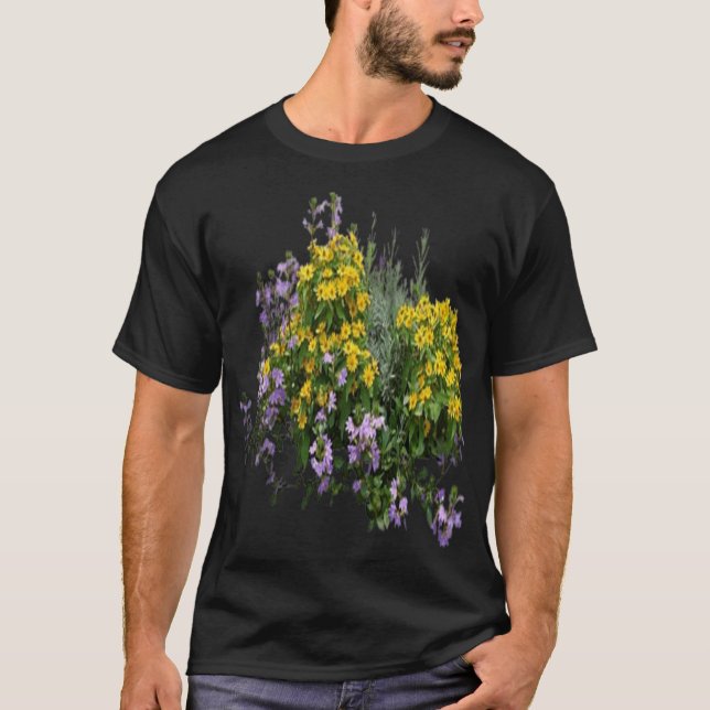 Camiseta Mistura de Flores Roxo-Amarelo Arbusto (Frente)