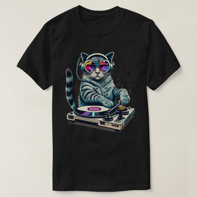 Camiseta Mistura de Gatos DJ Turntable (Frente do Design)