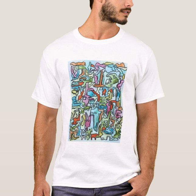 Camiseta Misty City Pinted Abstrato Watercolor Art (Frente)