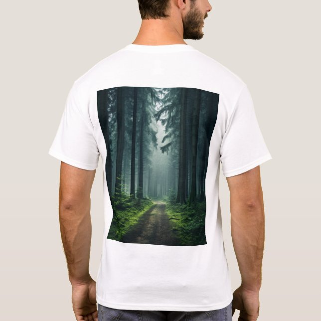Camiseta Misty Forest Nature Scene | Foto HD 8K | Animais s (Verso)