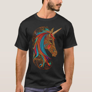 Camiseta Mítica Chefe do Unicórnio Colorida Mandala Padrão 