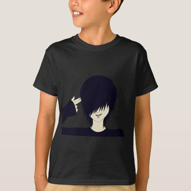 Camiseta Miúdo de Emo com arma do dedo (Frente)