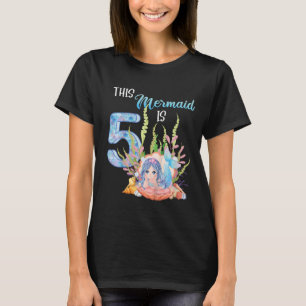 Camiseta Miúdos Crianças Quinto Aniversário Sereia Menina 5
