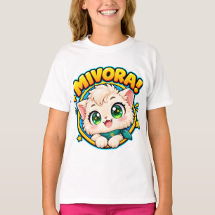 Camiseta Mivora Gatinho Anime Fofo com Estrelas Brilhantes