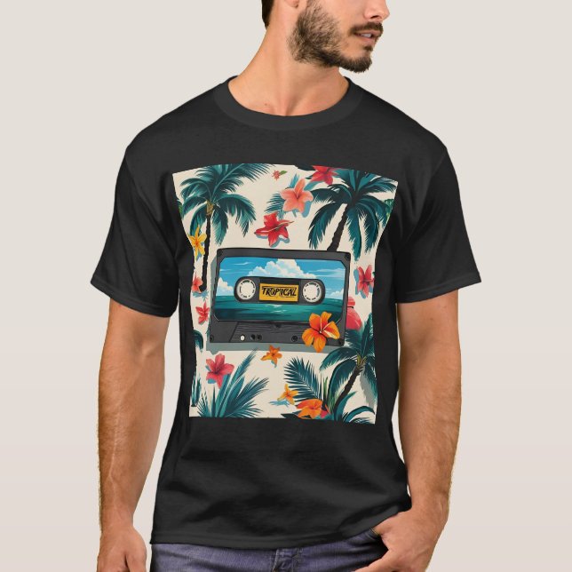 Camiseta Mixtape tropical - Cassete flexível (Frente)