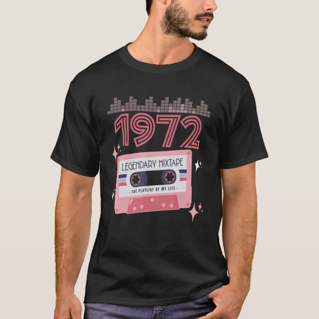 Camiseta Mixtape Vintage Birthday 1972 Cassette Tape Retro (Frente)