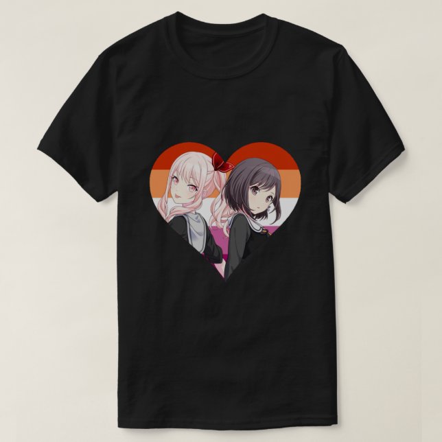 Camiseta Mizuki Ena Lesbian Heart Sticker (Frente do Design)