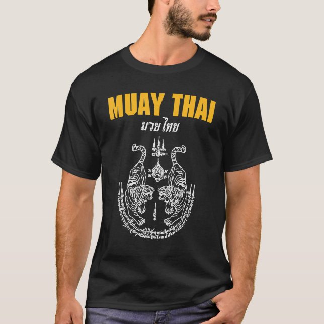 Camiseta MMA Sak Yant Muay Thai Tatuagem Twin Tiger Martial (Frente)