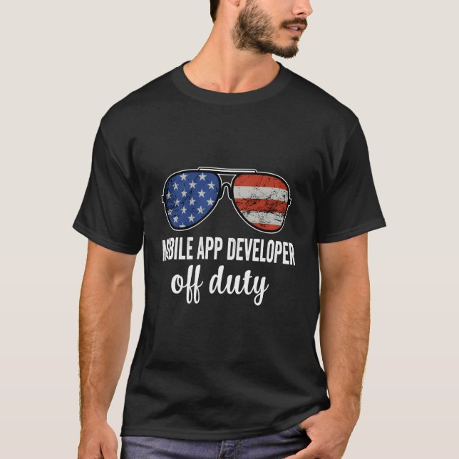 Camiseta Mobile App Developer Off Duty American Flag Sungla (Frente)