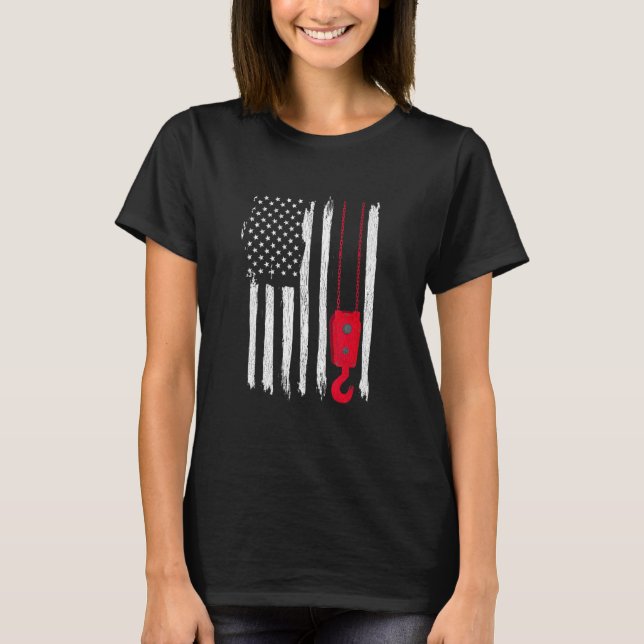Camiseta Mobile Crane Operator Distressed Usa Flag (Frente)