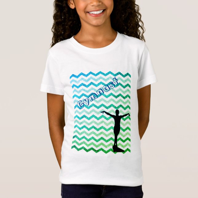 Camiseta Moça Blue Green Chevron Gymnast Gymnastics T-Shirt (Frente)