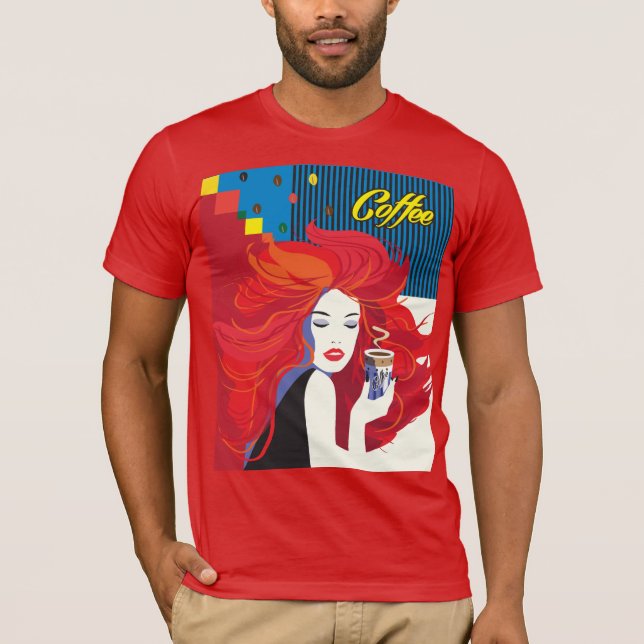 Camiseta Moça com xícara de café T-Shirt (Frente)